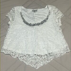 Charlotte Russe White Lace Jeweled Crop Top